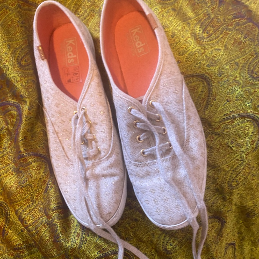 Keds Women's Light Beige Canvas Lace-Up Sneakers with Orange Insole - Picture 3 of 4